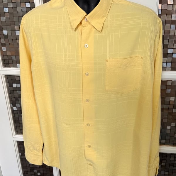 Tommy Bahama Silk Long Sleeve Shirt Size L Yellow Plaid Button Up # 678