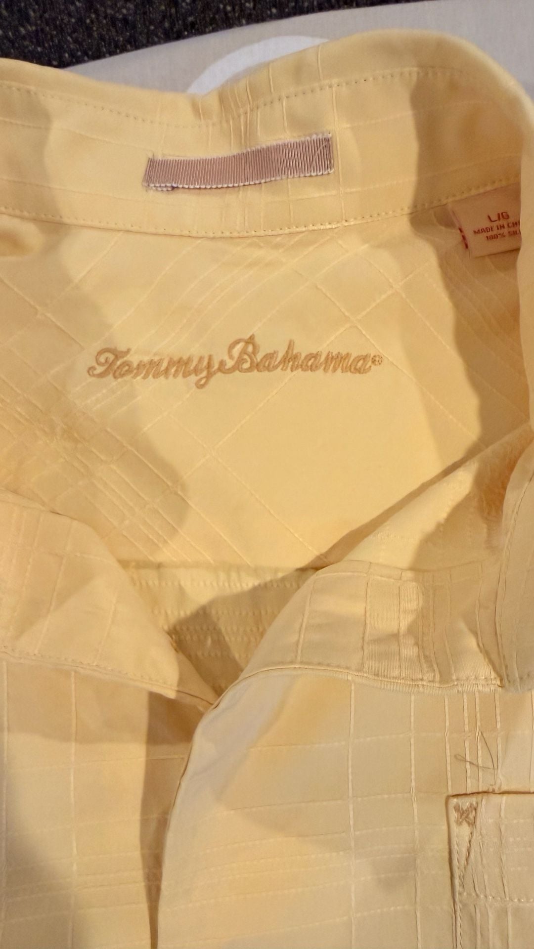 Tommy Bahama Silk Long Sleeve Shirt Size L Yellow Plaid Button Up # 678 7