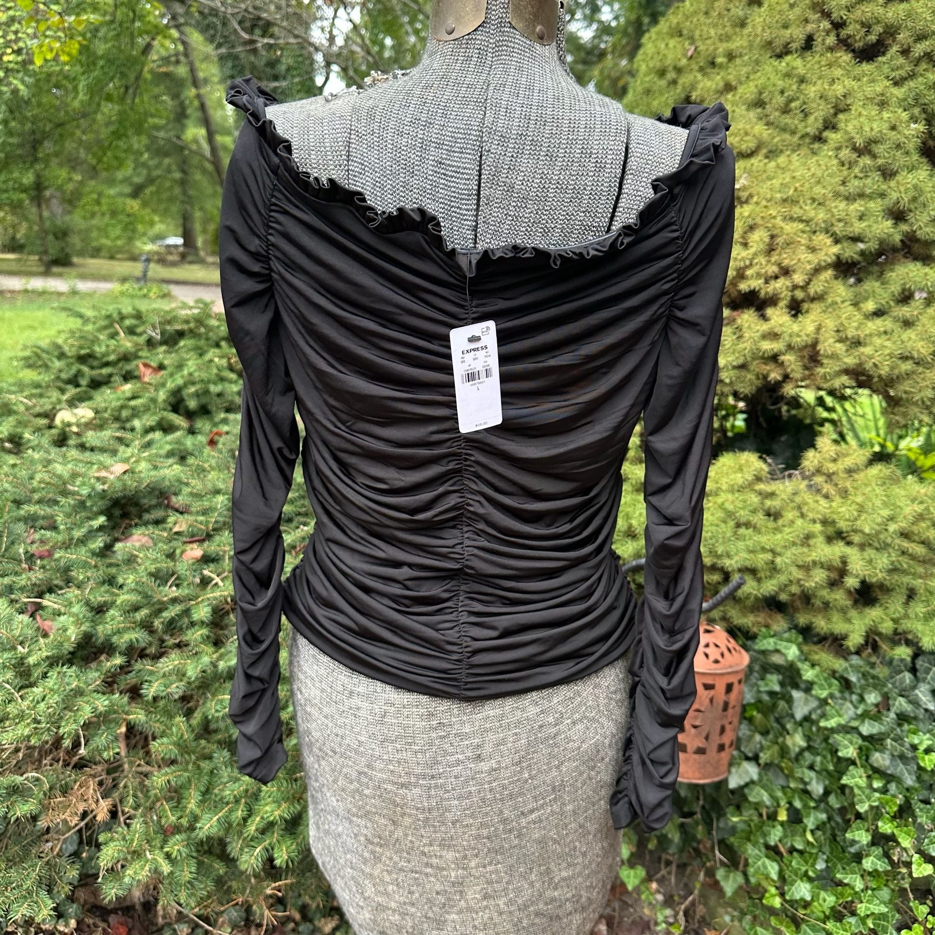 Express Ruched Long Sleeve Top Size L Black NWT Y2K club datenight 4