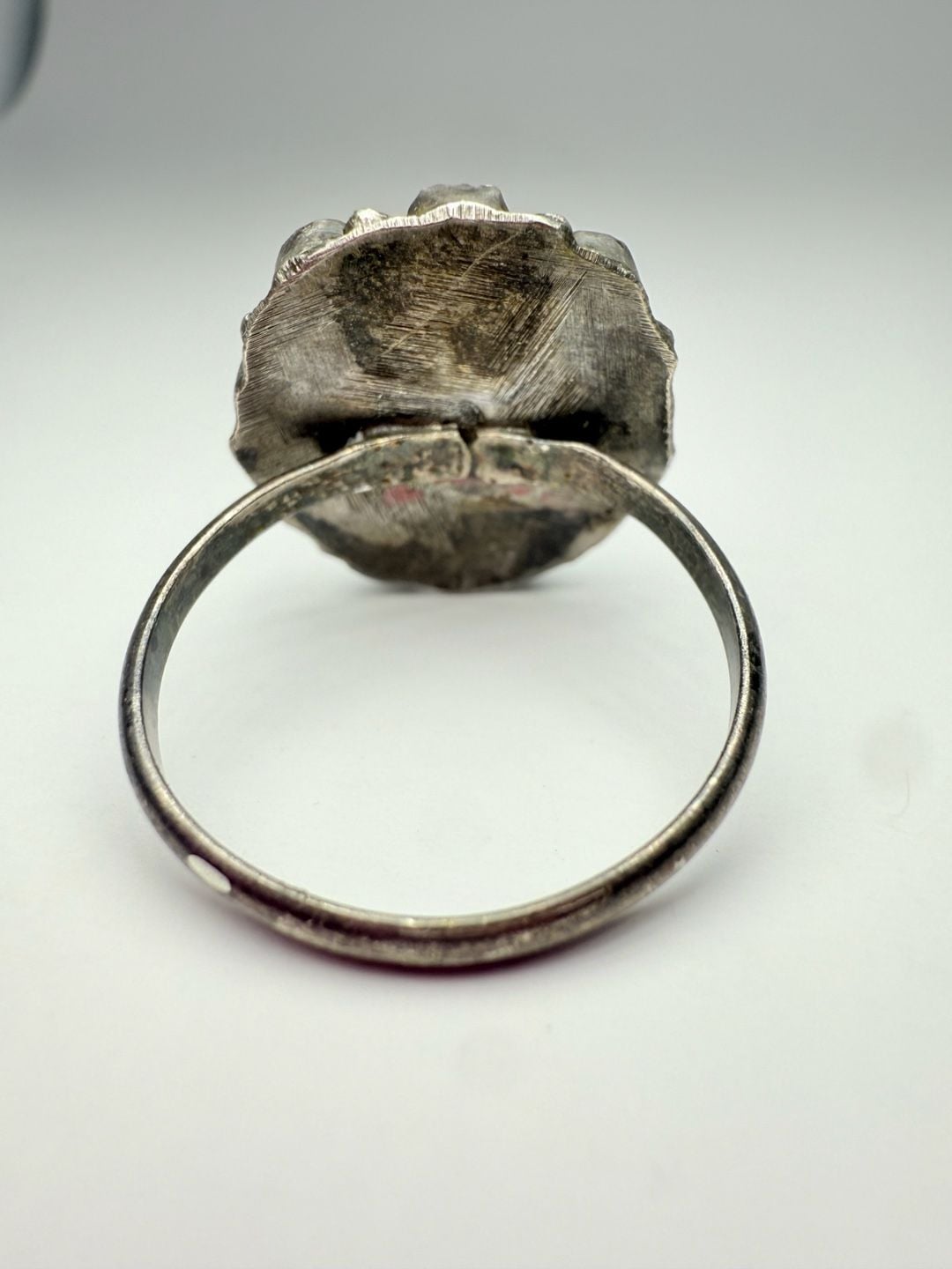 Vintage Sterling Silver Turquoise and Coral Cluster Ring 8