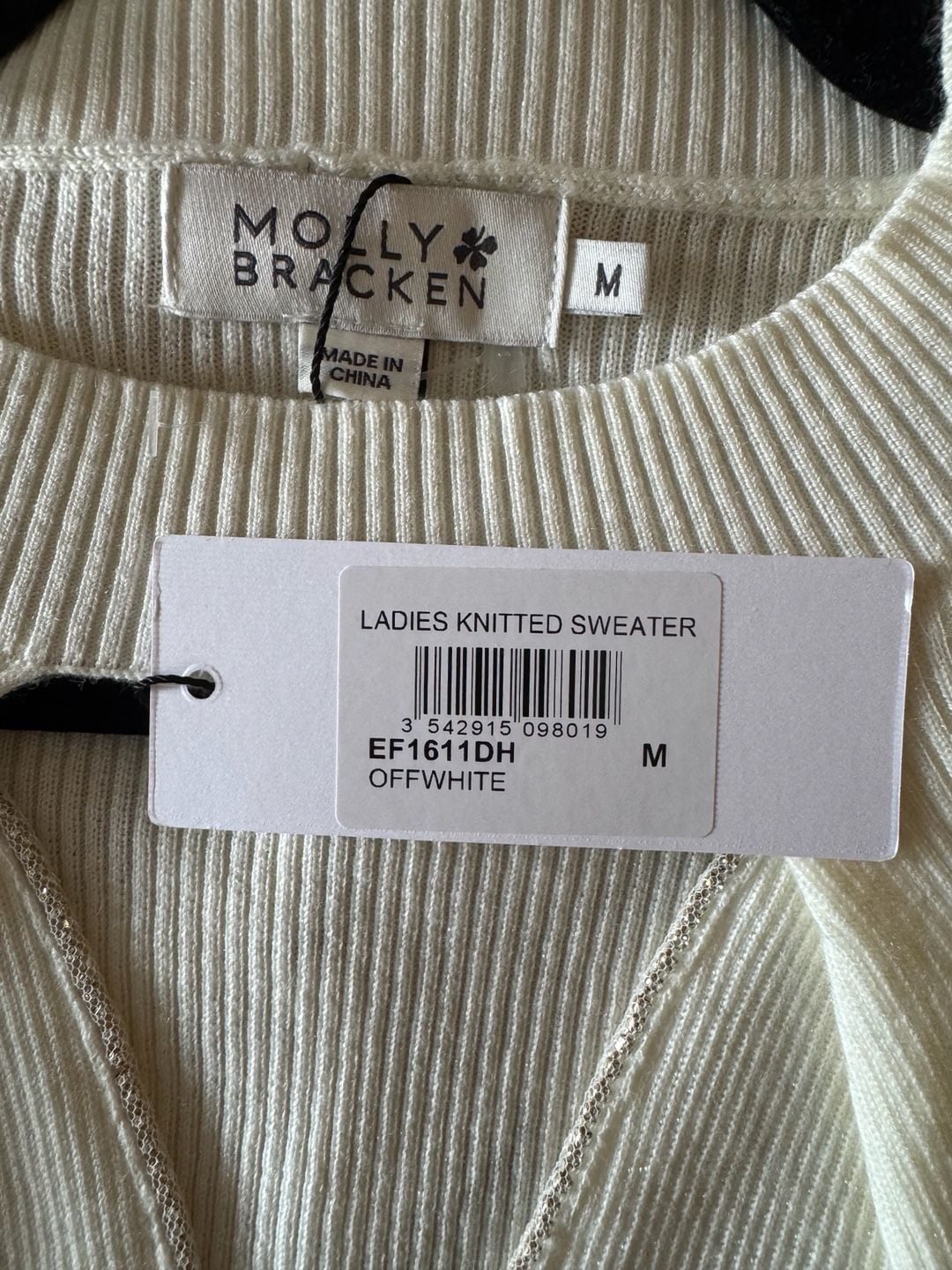 NWT Molly Bracken Knitted Sweater Size M Off-White Keyhole Crystal Embellished 3