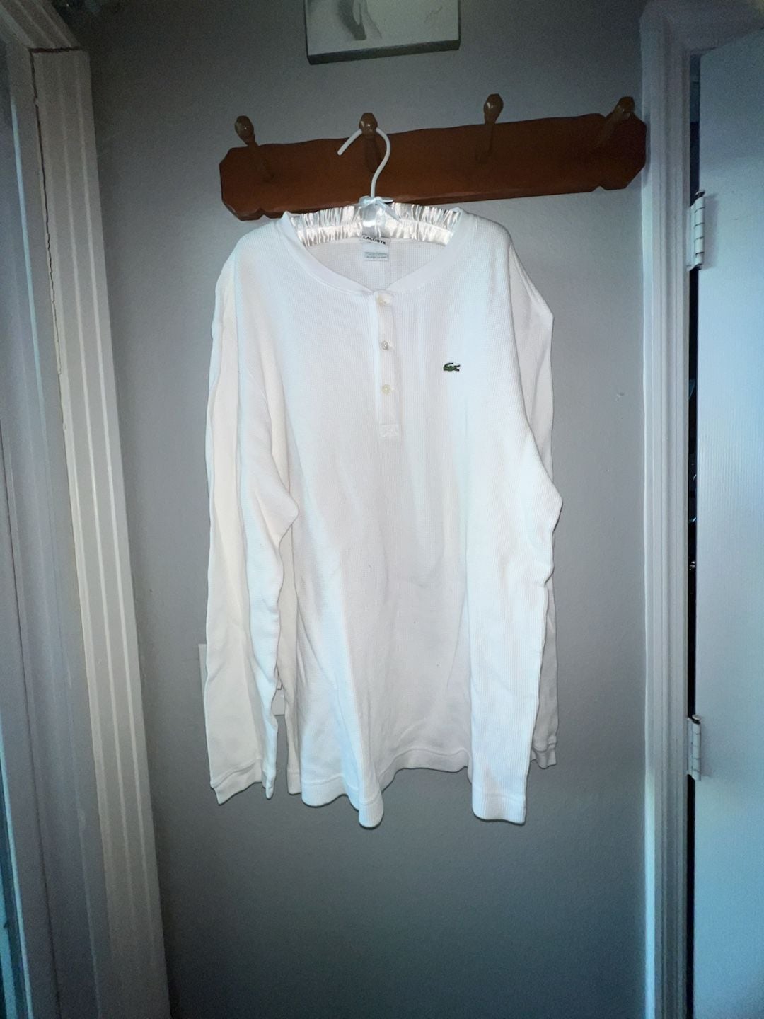 Lacoste Waffle Knit Henley Size 8 White Long Sleeve 2