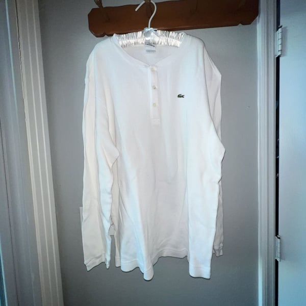 Lacoste Waffle Knit Henley Size 8 White Long Sleeve