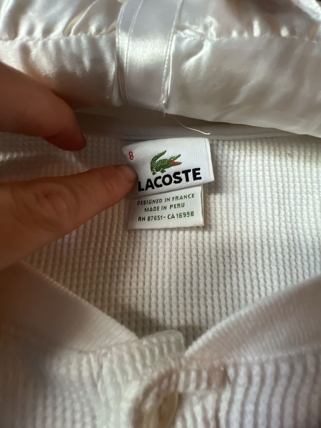 Lacoste Waffle Knit Henley Size 8 White Long Sleeve 3