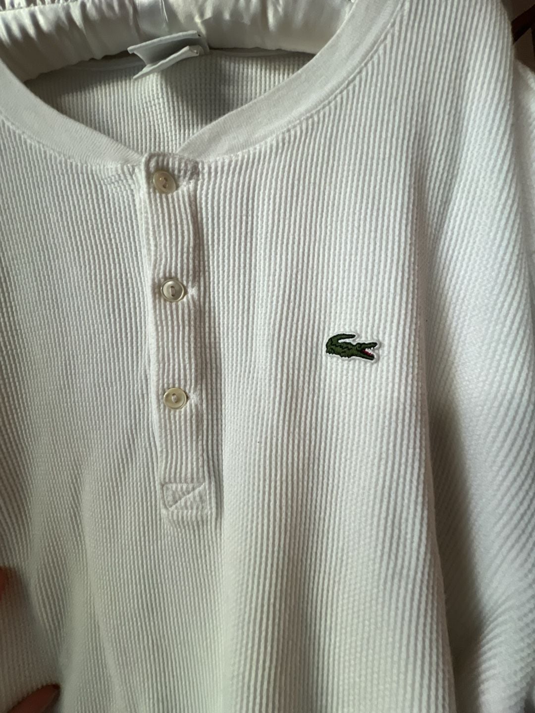 Lacoste Waffle Knit Henley Size 8 White Long Sleeve 5