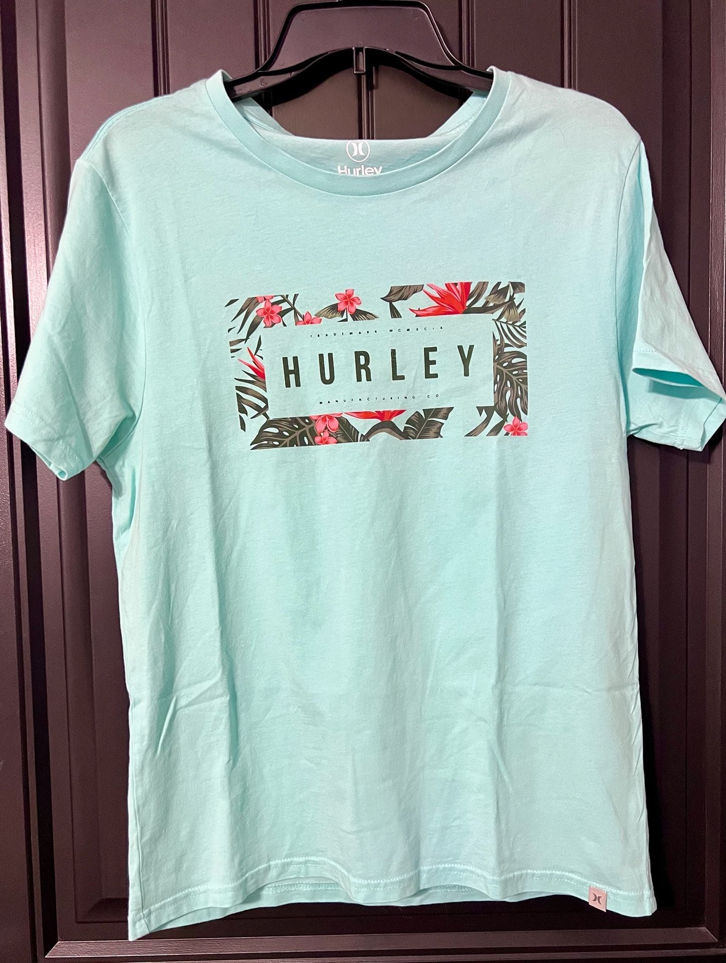 Hurley Graphic T-Shirt Size S Light Blue Floral Short Sleeve Tee 2
