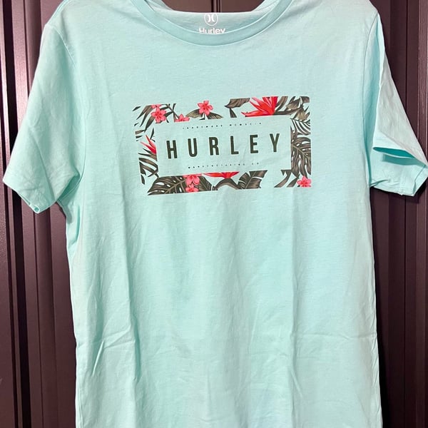 Hurley Graphic T-Shirt Size S Light Blue Floral Short Sleeve Tee