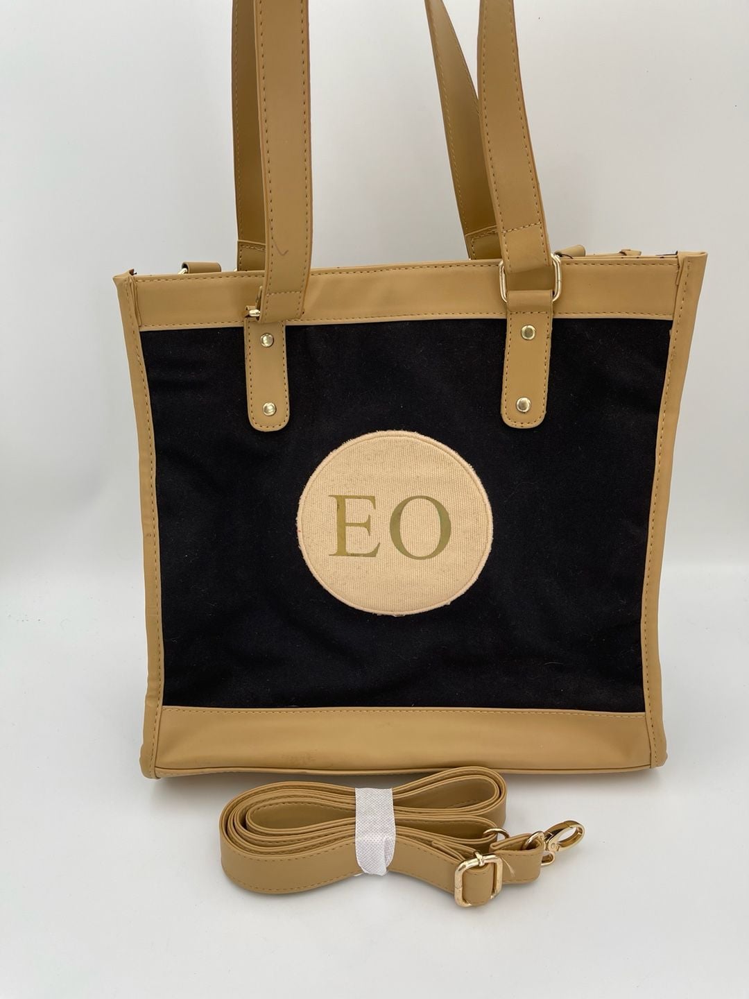 Custom Monogrammed Black Tan Canvas Tote Bag EO 2
