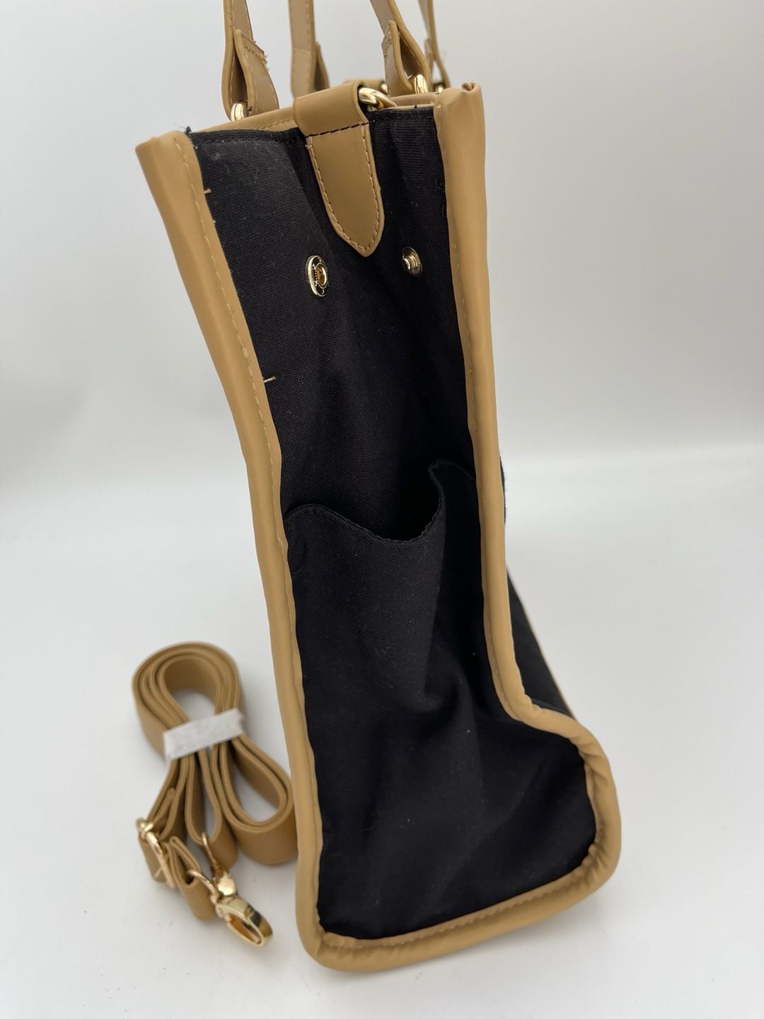 Custom Monogrammed Black Tan Canvas Tote Bag EO 3