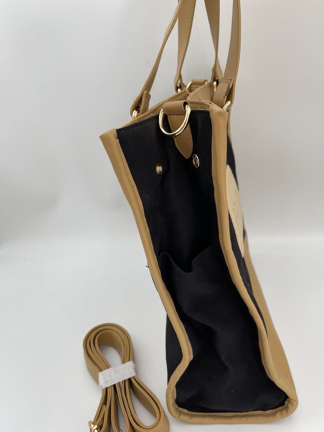 Custom Monogrammed Black Tan Canvas Tote Bag EO 4
