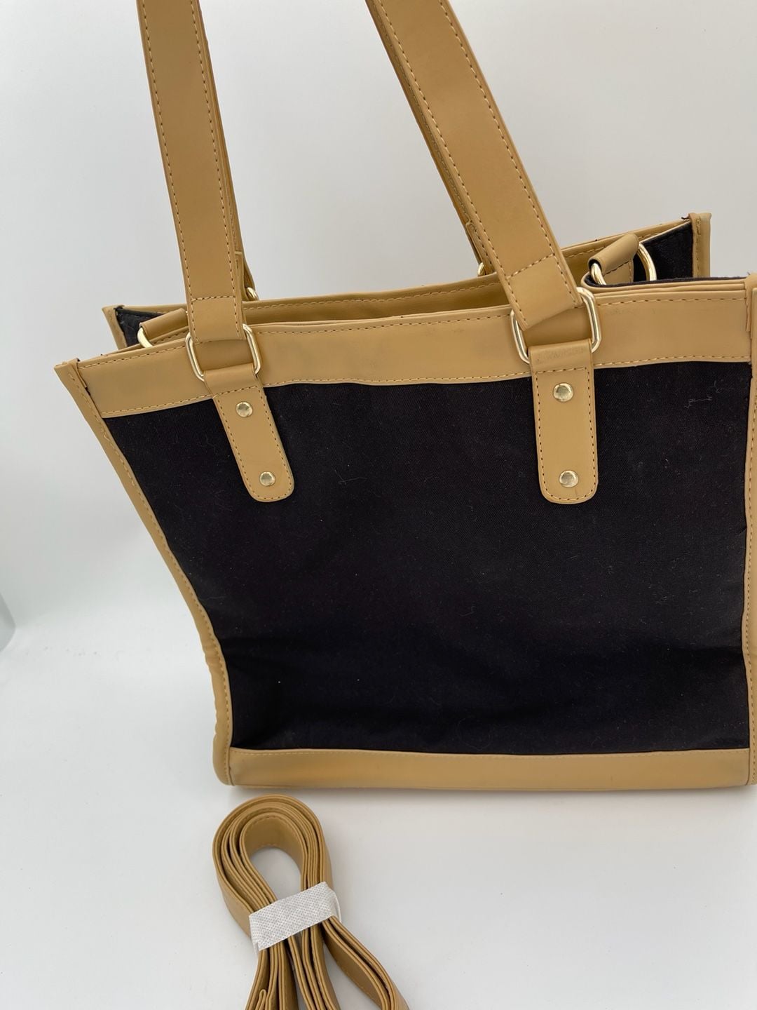 Custom Monogrammed Black Tan Canvas Tote Bag EO 6