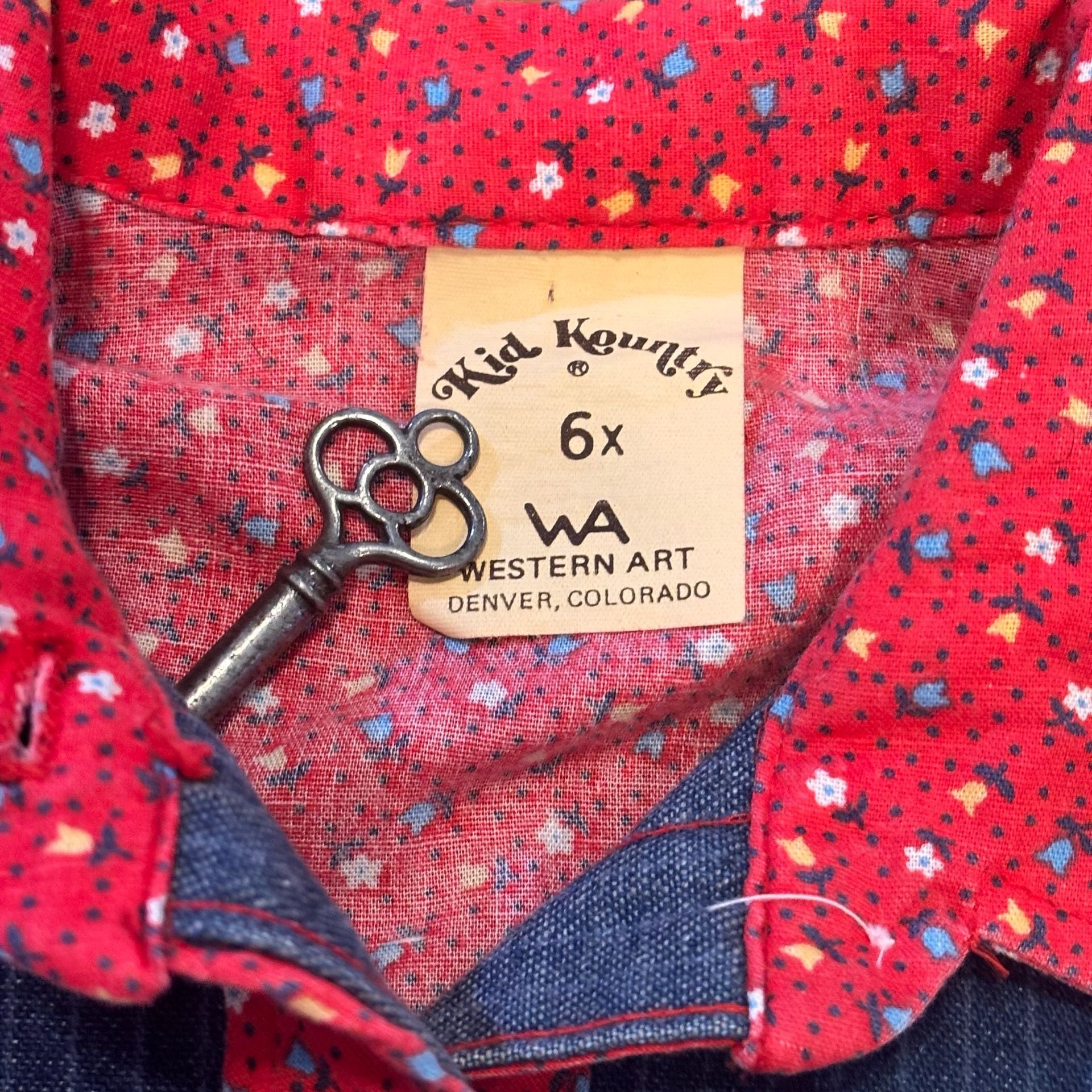 Vintage Kid Kountry Western Shirt Size 6X Red Floral Denim 4