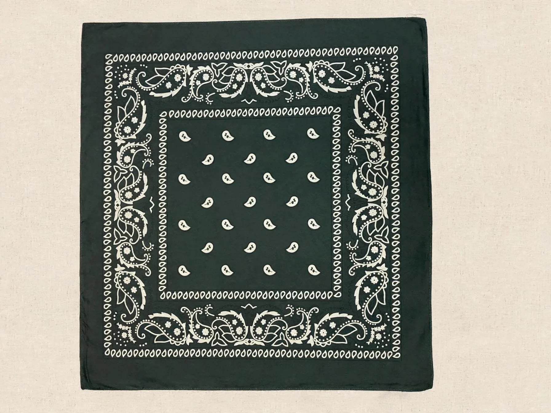 Cotton Dark Green Paisley Bandana 22" x 20" Unisex | New 1