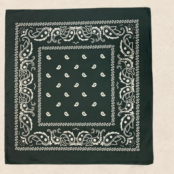 Cotton Dark Green Paisley Bandana 22" x 20" Unisex | New