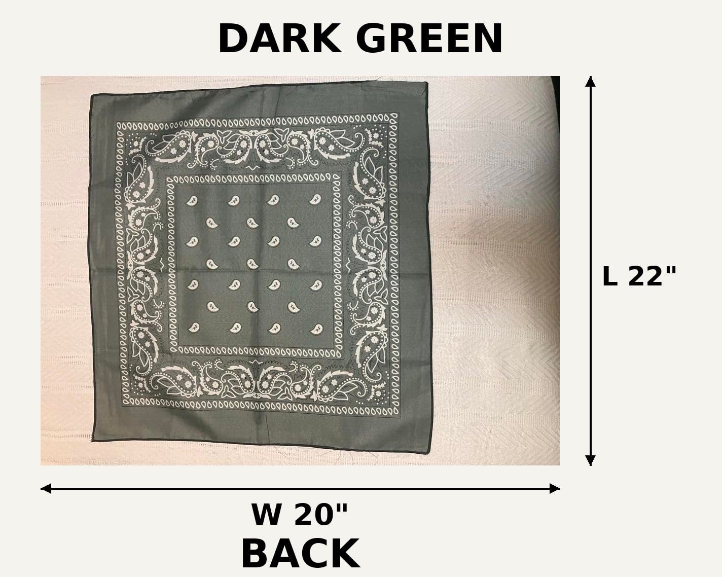 Cotton Dark Green Paisley Bandana 22" x 20" Unisex | New 4