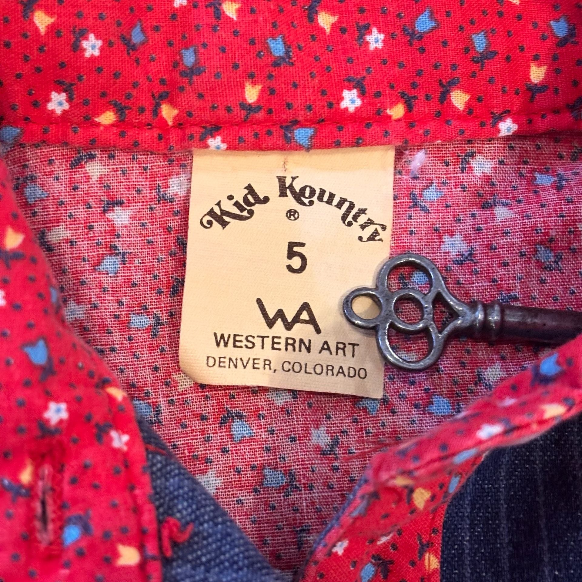 Vintage Kid Kountry Western Shirt Size 5 Red Floral Print 4