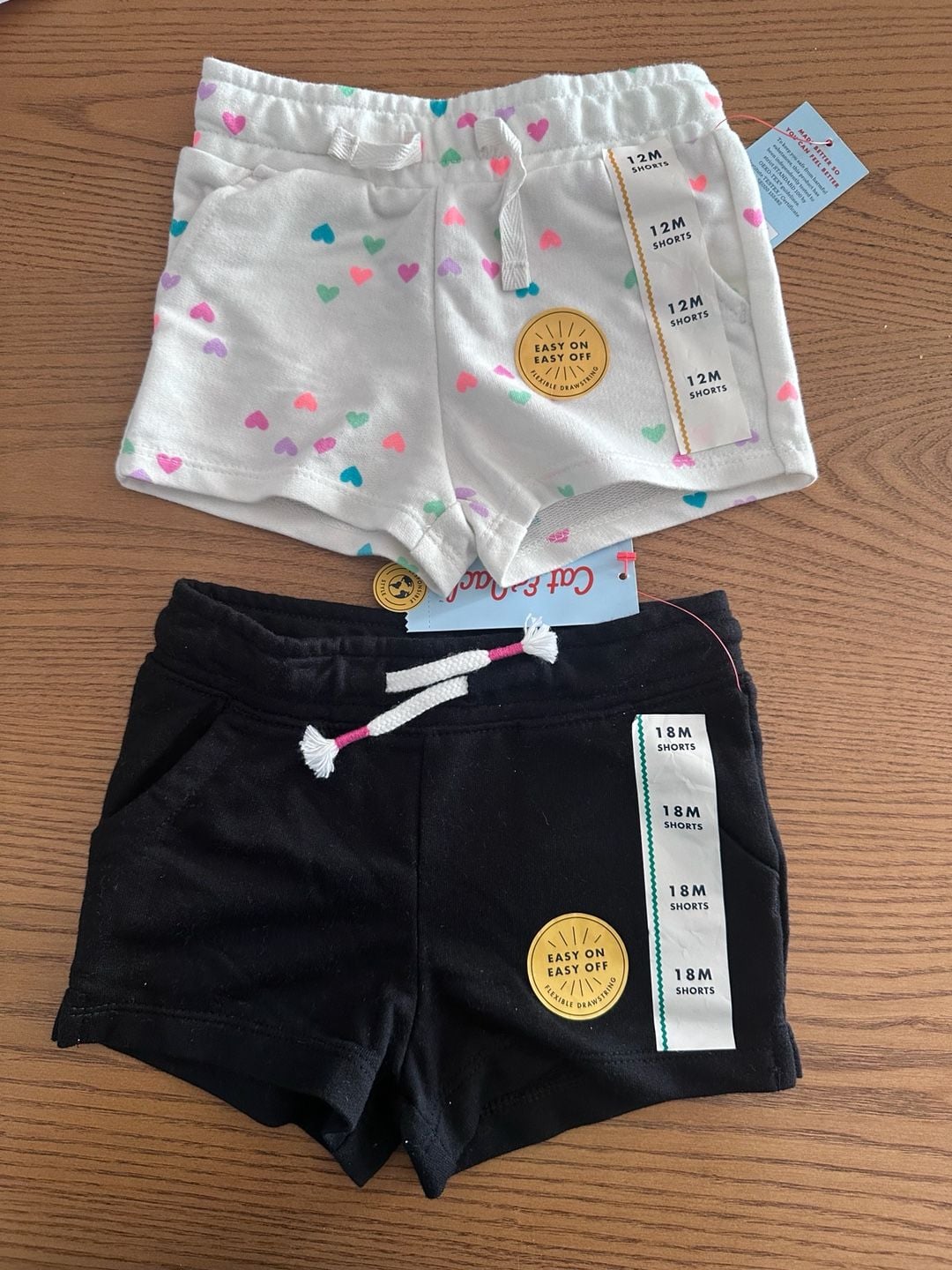 Cat & Jack Shorts Lot Size 12M & 18M Heart Print And Black 1