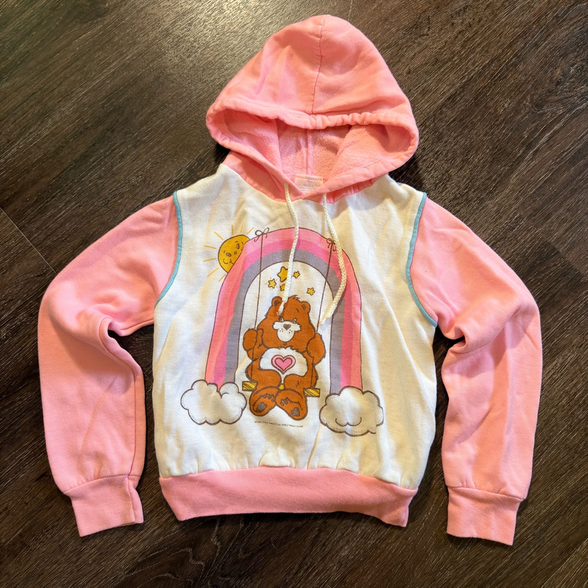 Care Bears Vintage Hoodie Size 7-8 Pink Tenderheart Bear Rainbow 2