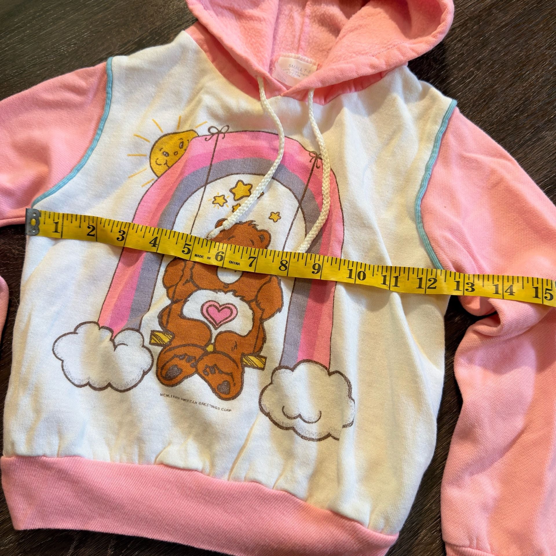 Care Bears Vintage Hoodie Size 7-8 Pink Tenderheart Bear Rainbow 4