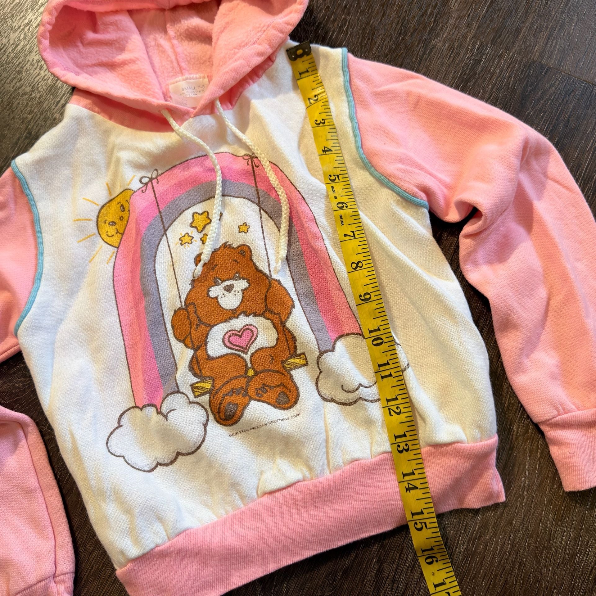 Care Bears Vintage Hoodie Size 7-8 Pink Tenderheart Bear Rainbow 5