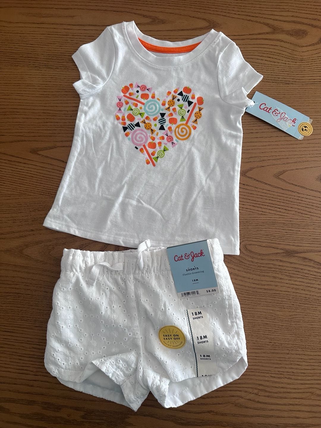 Cat & Jack Outfit Set Size 18M Halloween Candy Heart Shirt Shorts 1