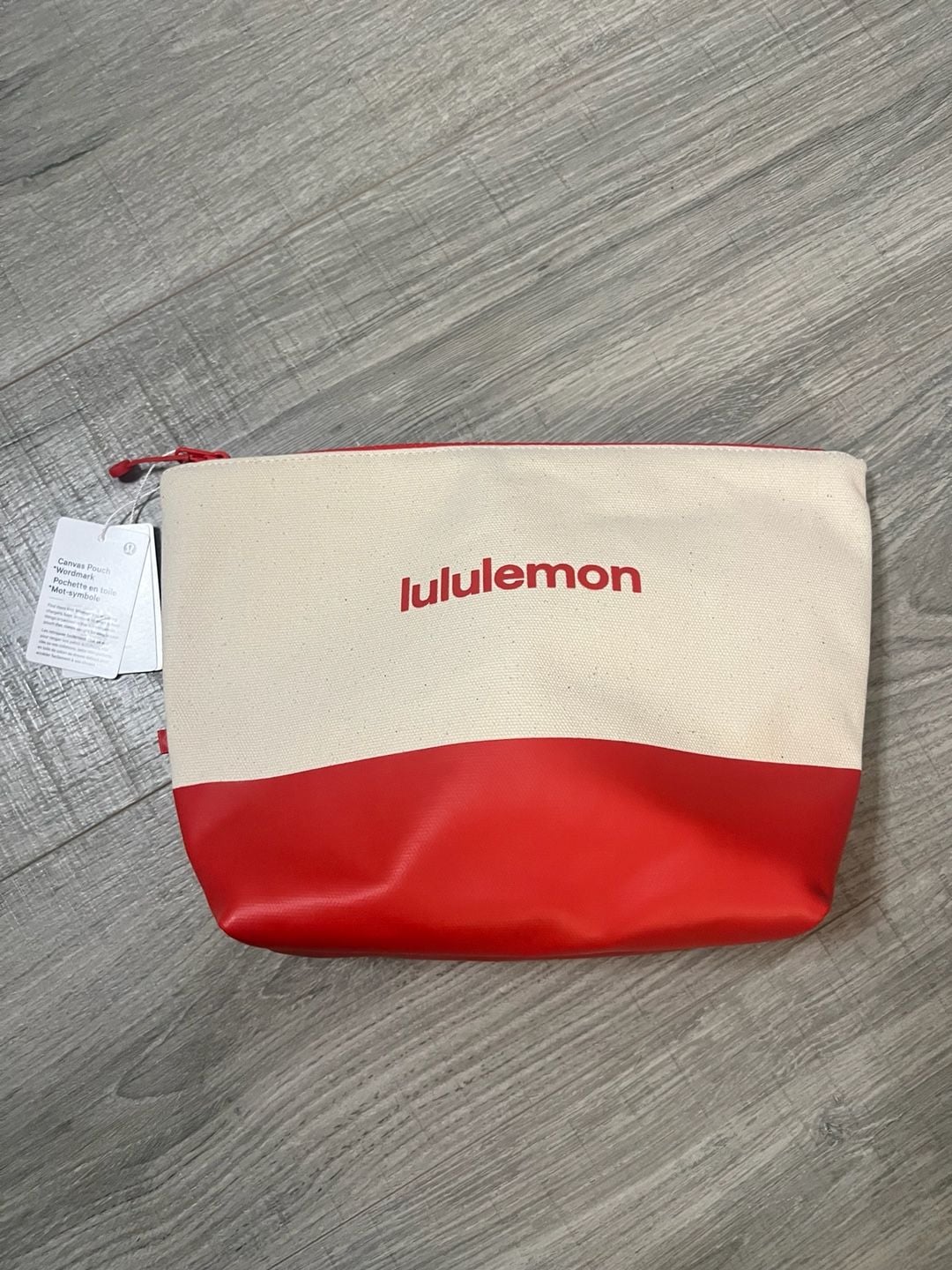 NWT Lululemon Canvas Pouch *Wordmark Red White Don't Leave Me Behind 2