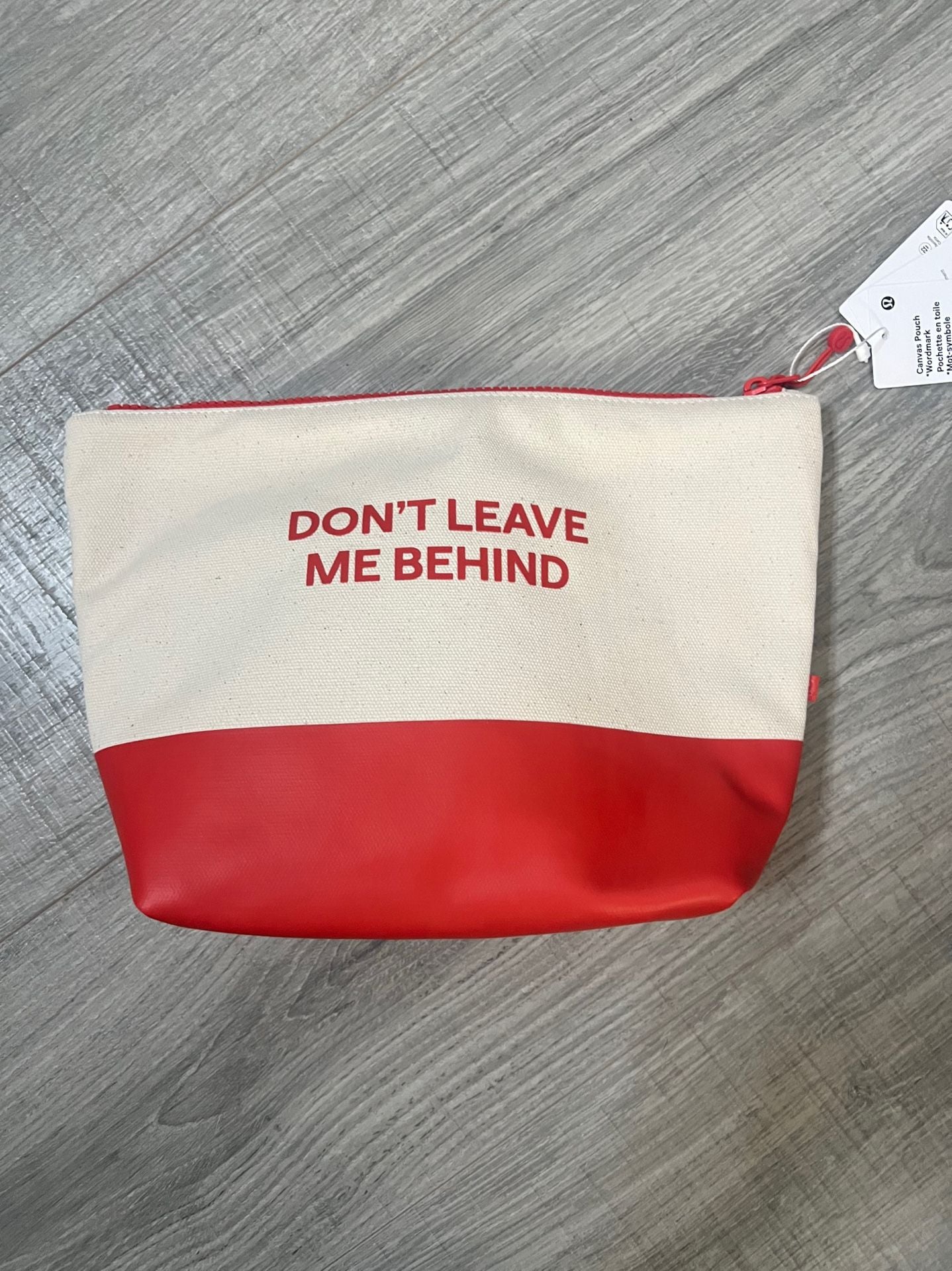 NWT Lululemon Canvas Pouch *Wordmark Red White Don't Leave Me Behind 3