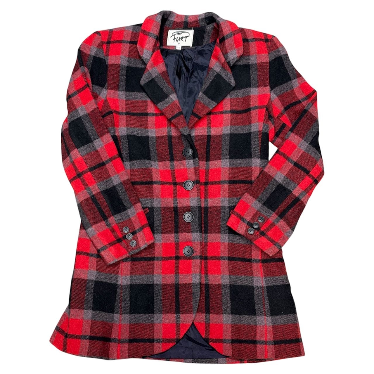 Flirt Red Plaid Wool Blend Blazer Coat 2