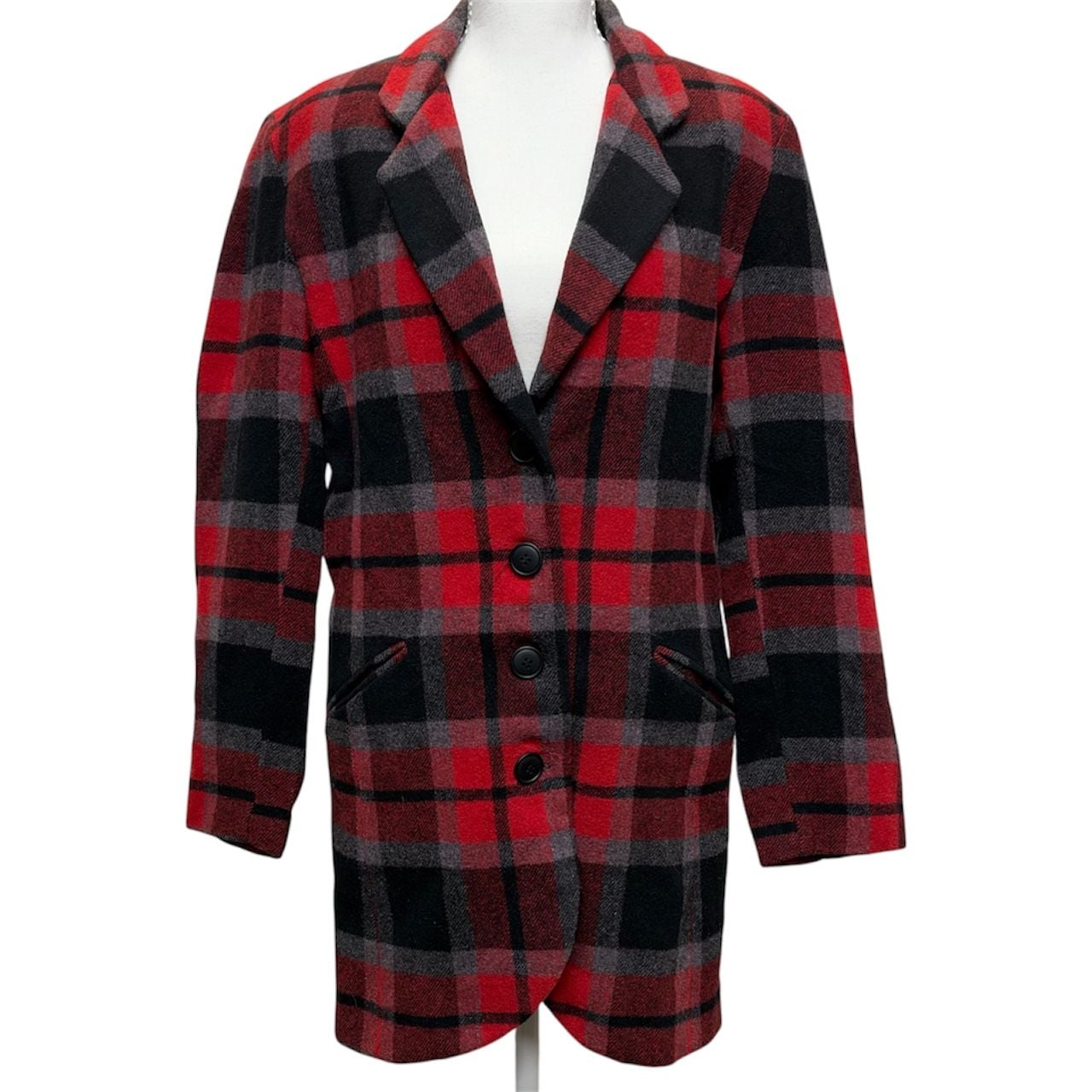 Flirt Red Plaid Wool Blend Blazer Coat 3