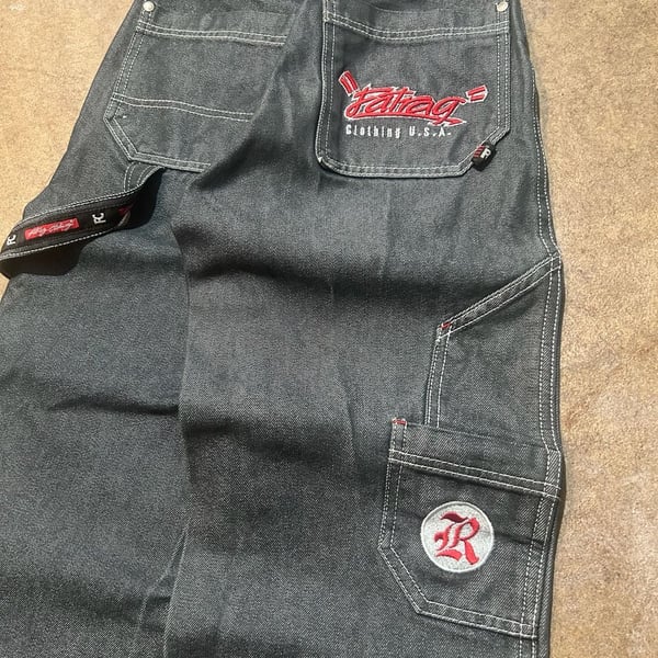 Vintage Reflective Embroidered Graffiti Denim