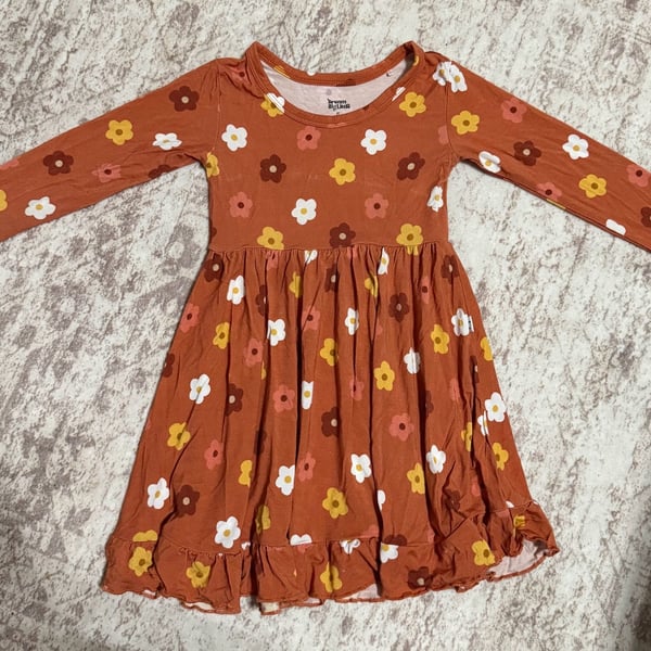 Dream Big Little Long Sleeve Twirl Dress Size 2T Rust Orange Floral