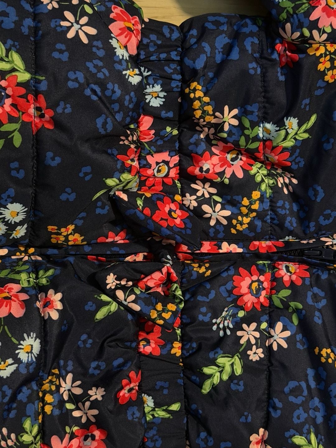 Little Me Puffer Jacket Size 2T Navy Floral Hooded Fleece Lined 4