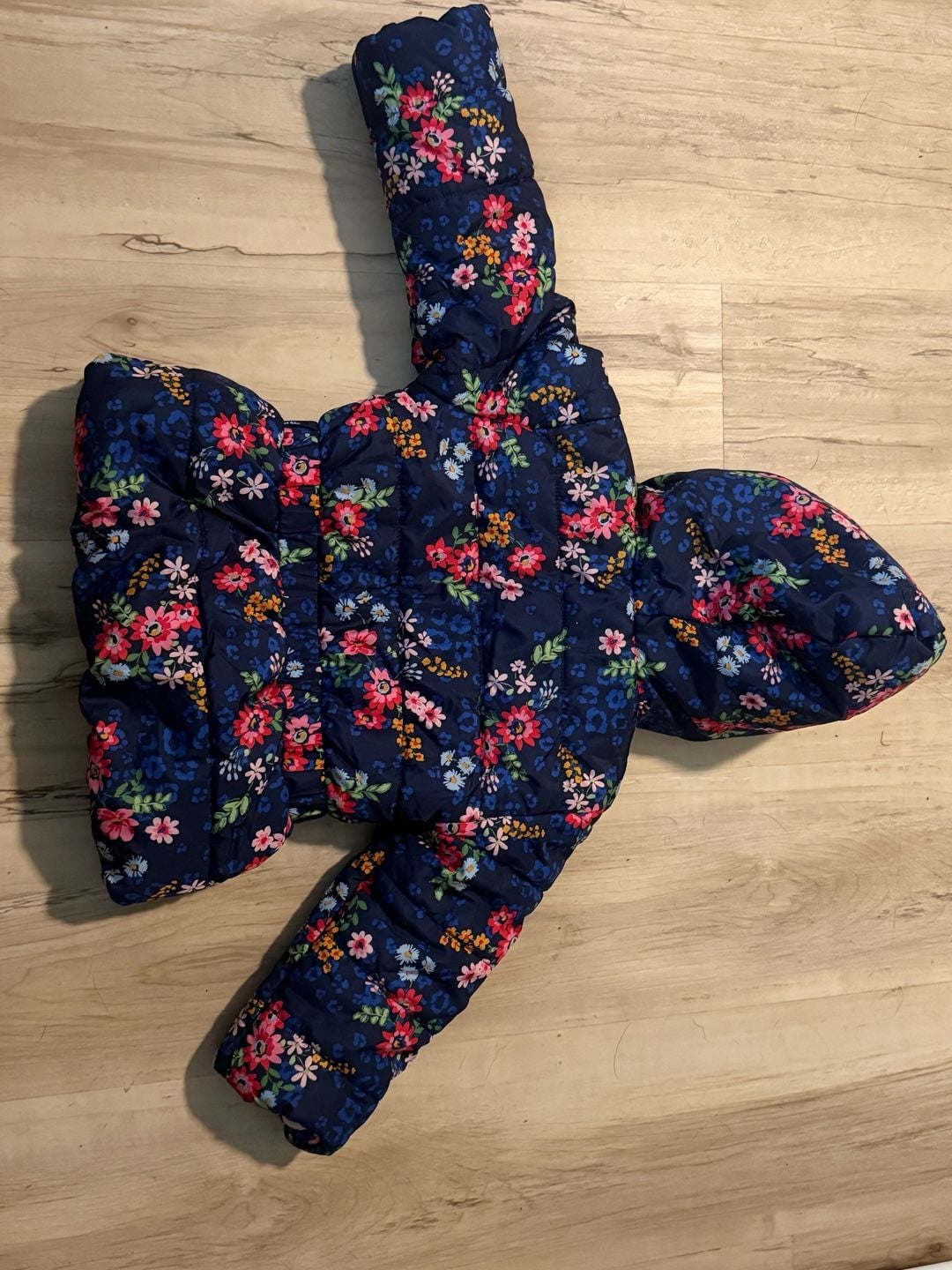Little Me Puffer Jacket Size 2T Navy Floral Hooded Fleece Lined 5
