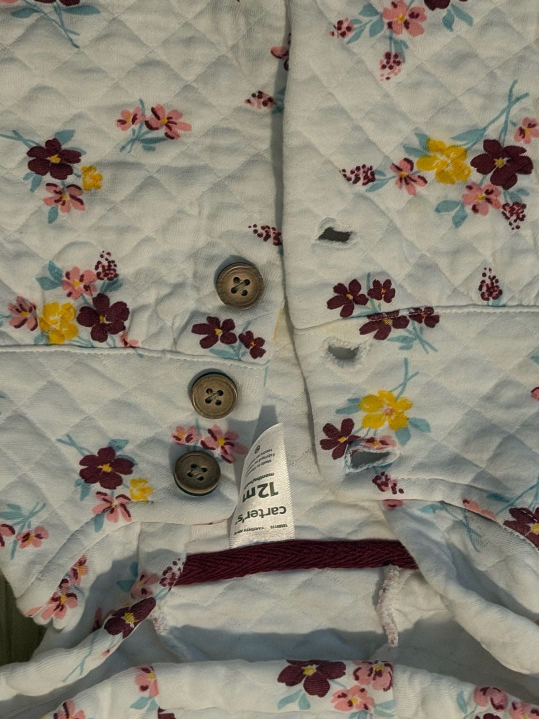 Carter's Quilted Floral Hooded Jacket Size 12M 4
