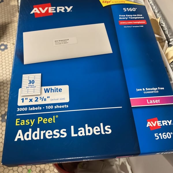 Avery 5160 Easy Peel Address Labels 3000 Ct