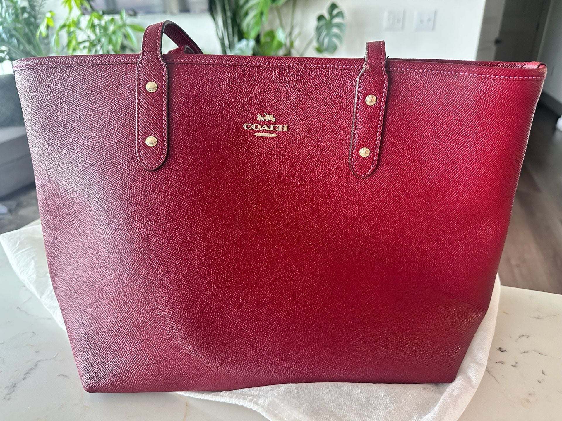 Coach City Tote Red Leather Crossgrain Leather Zip Tote 3