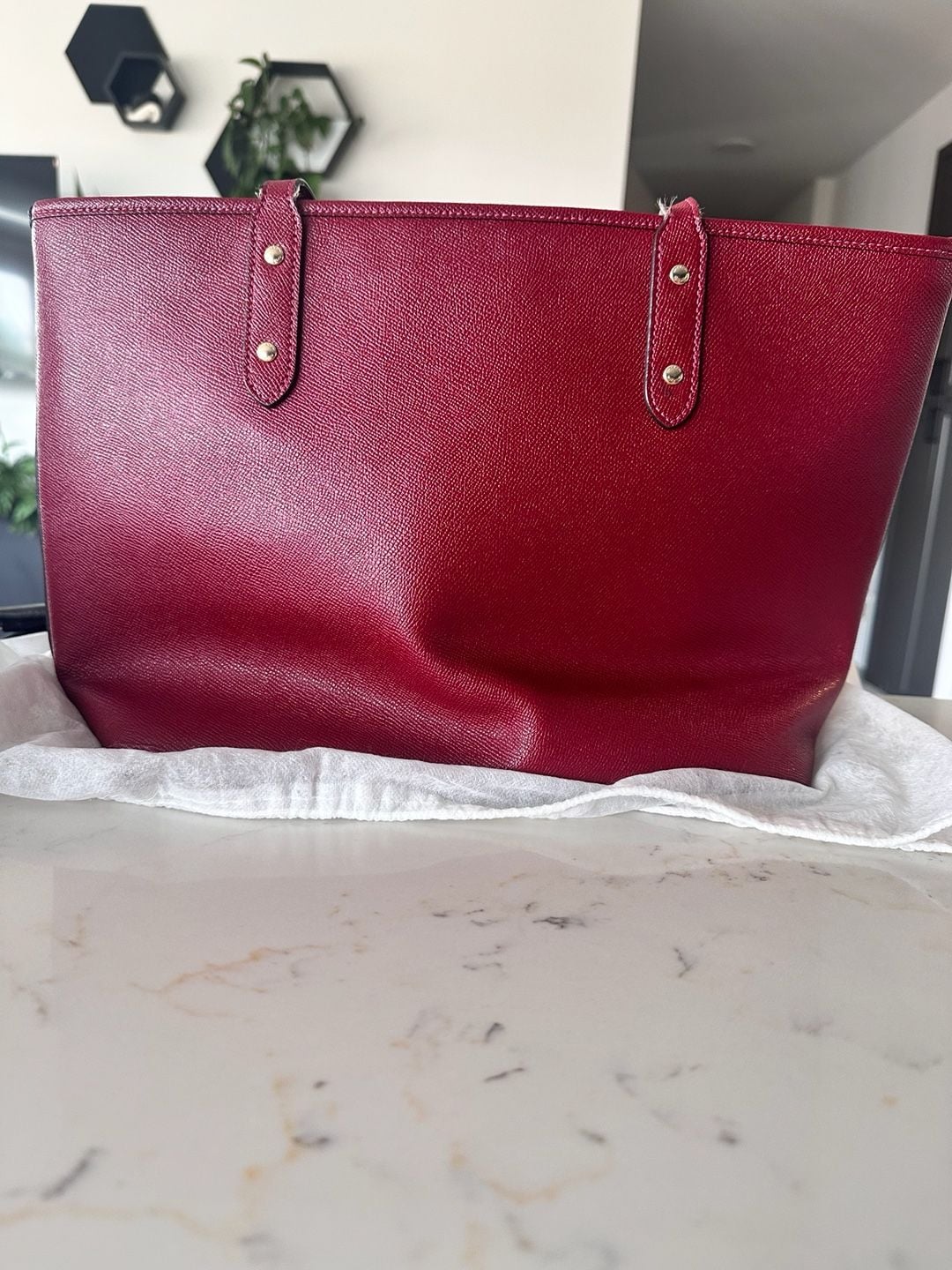 Coach City Tote Red Leather Crossgrain Leather Zip Tote 4