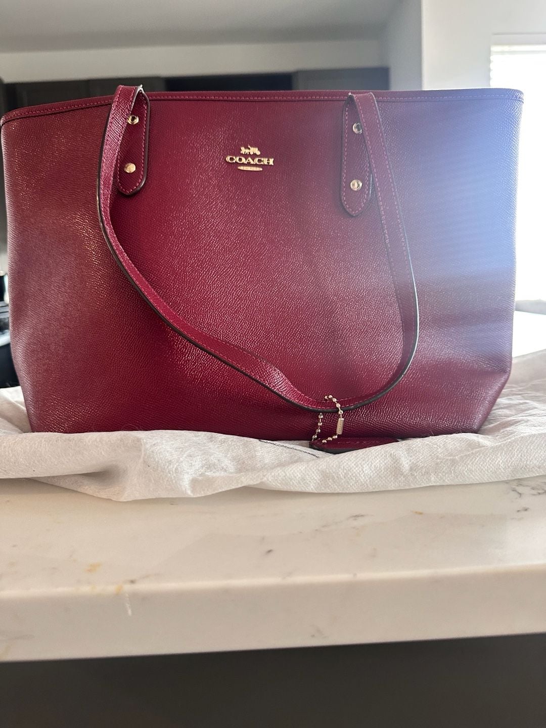 Coach City Tote Red Leather Crossgrain Leather Zip Tote 5