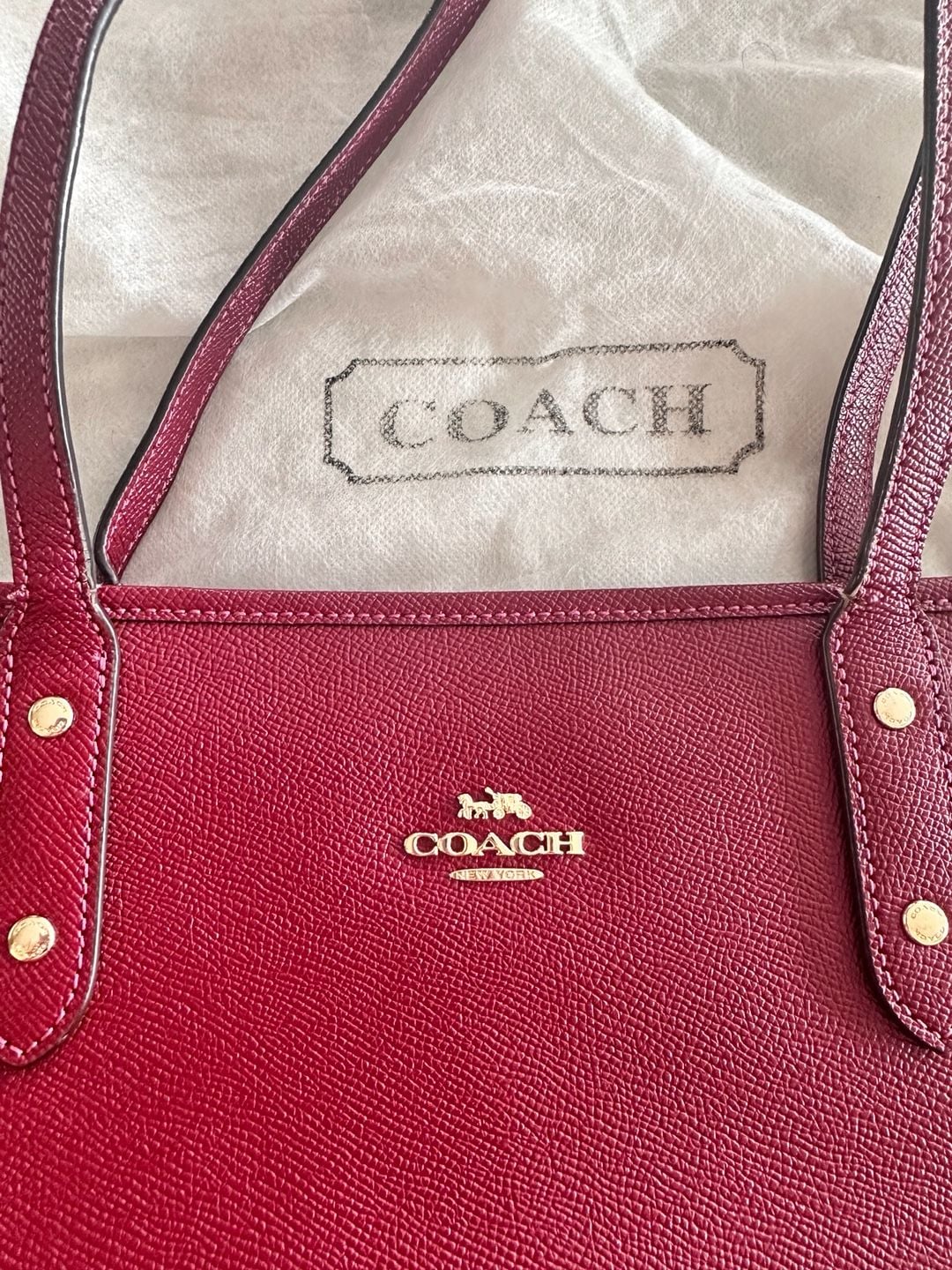 Coach City Tote Red Leather Crossgrain Leather Zip Tote 10