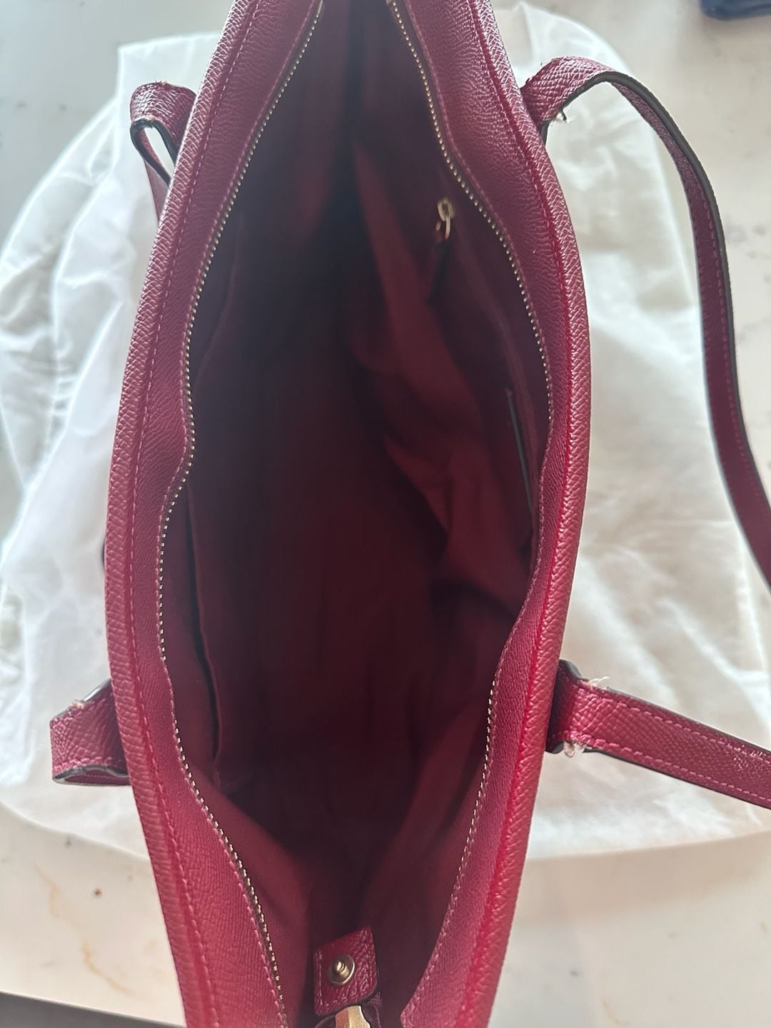 Coach City Tote Red Leather Crossgrain Leather Zip Tote 16