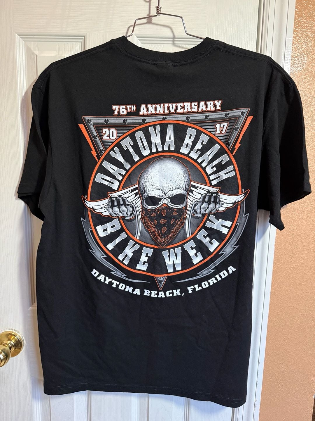 SUN Cotton Daytona Beach Bike Week T-Shirt Size X-Large Black Skull 76th 2