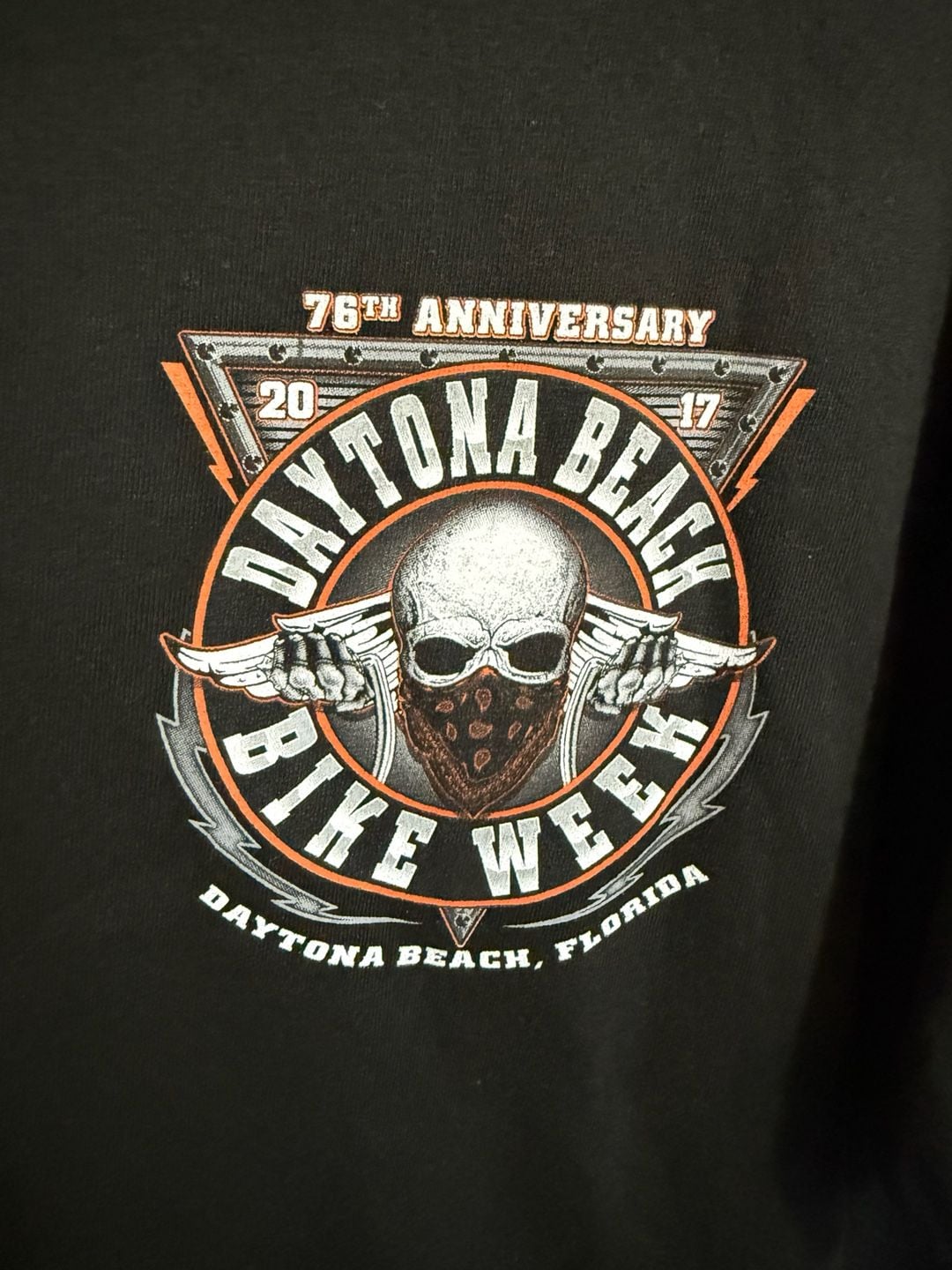 SUN Cotton Daytona Beach Bike Week T-Shirt Size X-Large Black Skull 76th 3