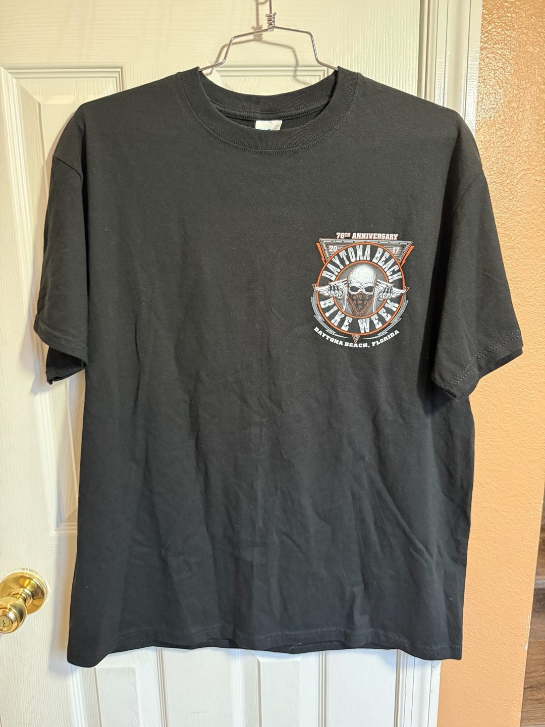 SUN Cotton Daytona Beach Bike Week T-Shirt Size X-Large Black Skull 76th 5