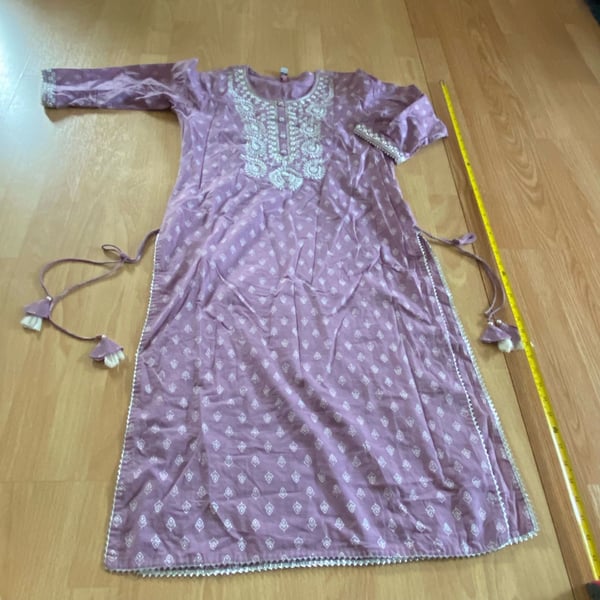 Kurta Size 40 Purple Cotton Embroidered 3 Piece Set 