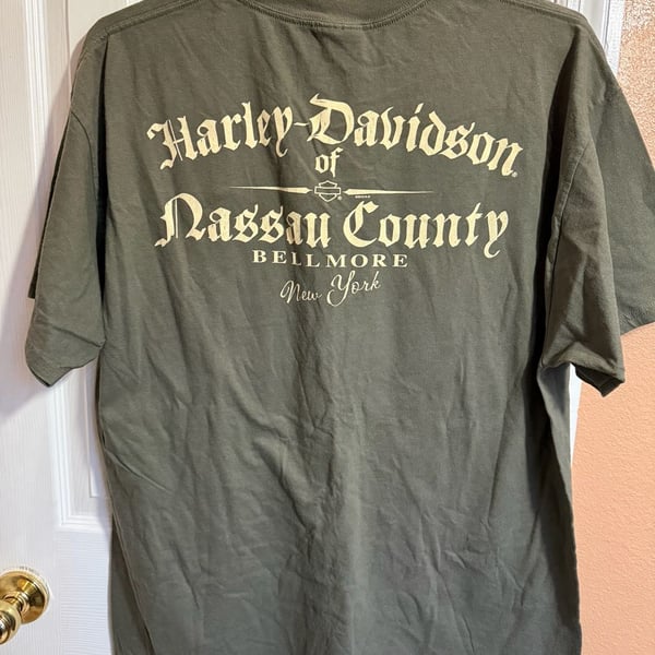 Harley-Davidson Nassau County T-Shirt Size X-Large Olive Green Skull Wings