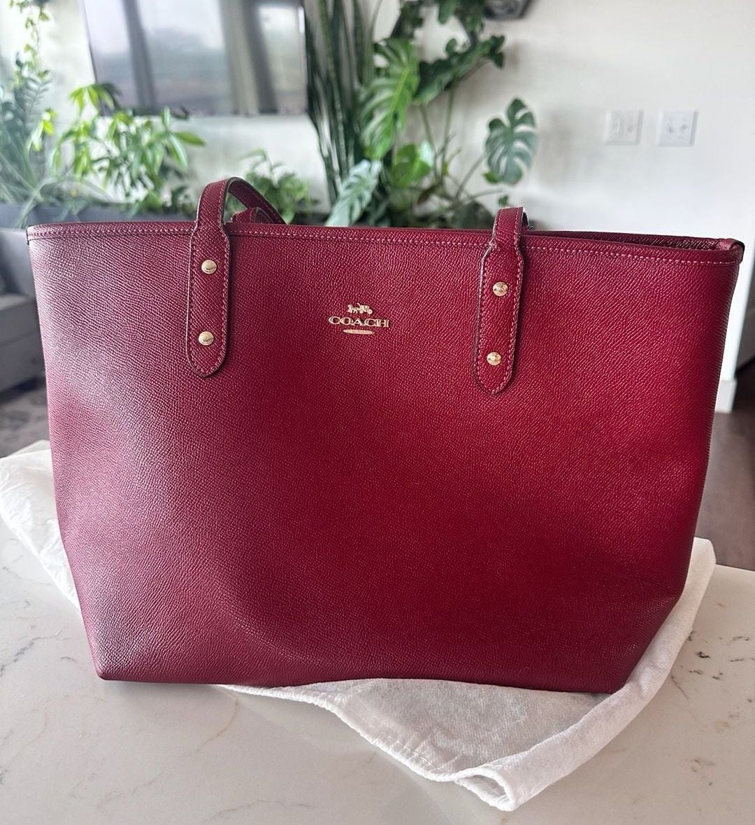 Coach City Tote Red Leather Crossgrain Leather Zip Tote 2