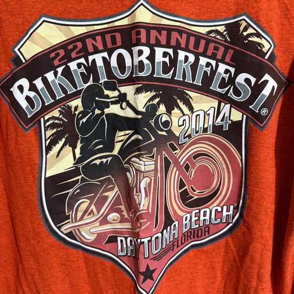 Gildan Biketoberfest 2014 Daytona Beach T-Shirt XL Orange Cotton Biker