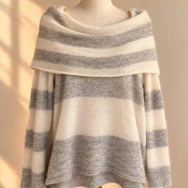 Free People Lulu Rugby Alpaca Sweater L Cowl Neck Striped Oversized Boho
