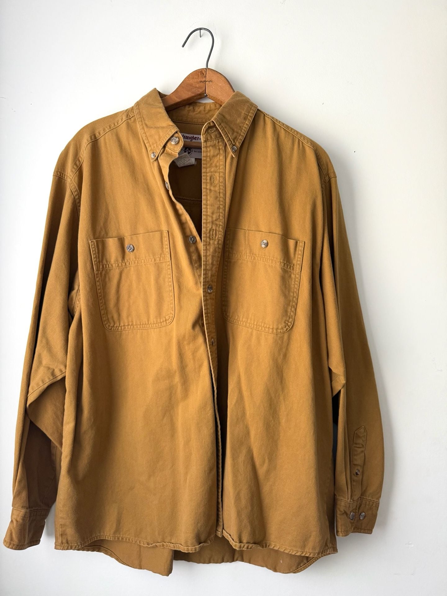 Vintage Wrangler Rugged Wear Heavy Canvas Button Up Shirt XL Duck Brown Workwear 2
