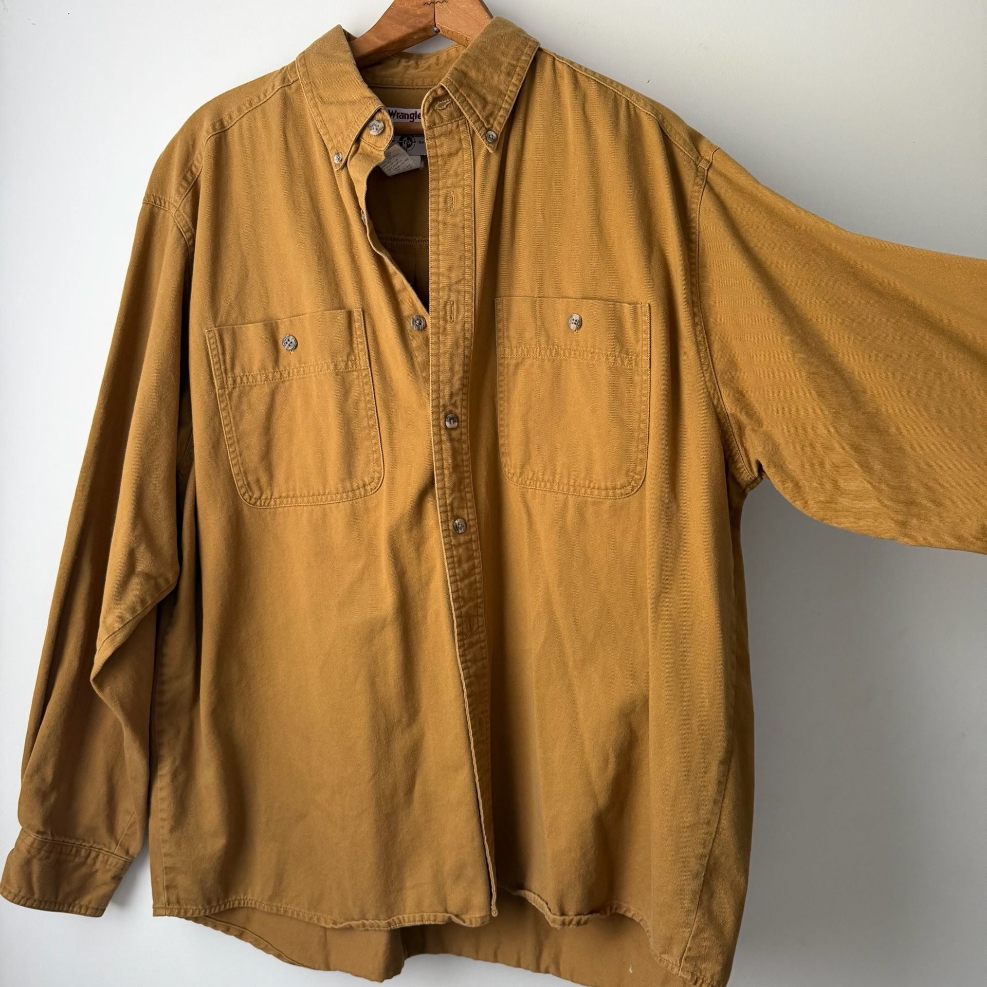 Vintage Wrangler Rugged Wear Heavy Canvas Button Up Shirt XL Duck Brown Workwear 3